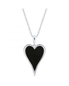 Onyx & Diamond Accent Heart Pendant Necklace in Sterling Silver, 16" + 2" extender