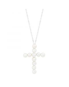 Cultured Freshwater Pearl (4mm) Cross 18" Pendant Necklace in Sterling Silver