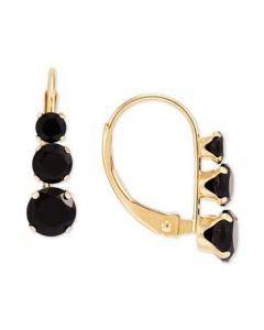 Onyx Graduated Leverback Hoop Earrings in 14k Gold