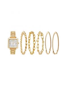 Jessica Carlye Women's Quartz Movement Gold-Tone Bracelet Analog Watch, 29mm with Stackable Bracelet Set