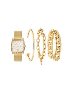 Jessica Carlye Women's Quartz Movement Gold-Tone Mesh Bracelet Analog Watch, 29mm with Stackable Bracelet Set