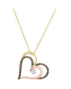 Chocolate Diamond (1/8 ct. t.w.) & Vanilla Diamond (1/20 ct. t.w.) Double Heart Pendant Necklace in 14k Tricolor Gold, 18" + 2" extender