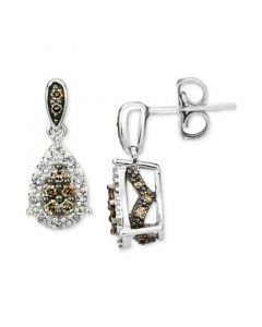 Chocolate Diamond (1/3 ct. t.w.) & Nude Diamond (1/6 ct. t.w.) Teardrop Halo Cluster Earrings in 14k White Gold