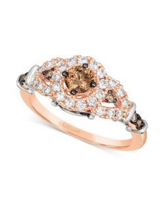 Chocolate Diamond (1/2 ct. t.w.) & Nude Diamond (3/8 ct. t.w.) Halo Ring in 14k Rose & White Gold