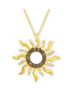 Nude Diamond (1/10 ct. t.w.) & Chocolate Diamond (1/6 ct. t.w.) Sun Pendant Necklace in 14k Gold, 18" + 2" extender