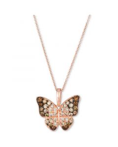 Ombré Diamond (5/8 ct. t.w.) & Vanilla Diamond (1/10 ct. t.w.) Butterfly 18" Pendant Necklace in 14k Rose Gold