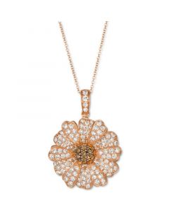 Nude Diamond (1-1/3 ct. t.w.) & Chocolate Diamond (1/6 ct. t.w.) Pavé Flower Pendant Necklace  in 14k Rose Gold