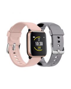 Unisex Fitness Tracker Blush Silicone Band Smartwatch with Gray Interchangeable Straps, 44mm