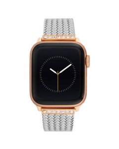 42/44/45mm Apple Watch Bracelet in Silver Stainless Steel Mesh With Rose Gold Crystal Adaptors