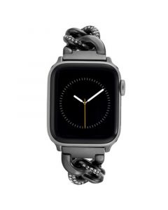 38/40/41mm Apple Watch Crystal Chain Bracelet in Gun Metal Grey Stainless Steel With Gun Metal Gray Adaptors