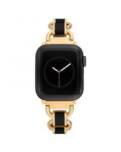 38/40/41mm Apple Watch Chain Bracelet in Black Enamel and Gold Stainless Steel With Gold Adaptors