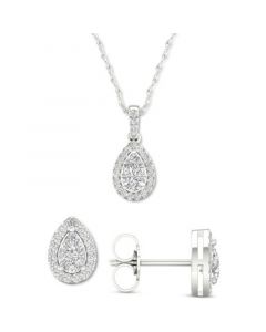 2-Pc. Set Diamond Pear Halo Pendant Necklace & Matching Stud Earrings (5/8 ct. t.w.) in 14k White Gold