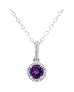 Rhodolite Garnet (1 ct. t.w.) & Diamond Accent Solitaire 18" Pendant Necklace in Sterling Silver (Also in Citrine, Blue Topaz, Peridot, Amethyst, & White Topaz)