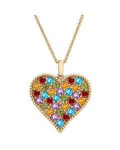 Multi-Gemstone Pavé Heart 18" Pendant Necklace (2 ct. t.w.) in 14k Gold-Plated Sterling Silver