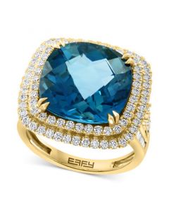 EFFY® London Blue Topaz (12-1/3 ct. t.w.) & Diamond (1-1/5 ct. t.w.) Double Halo Ring in 14k Gold