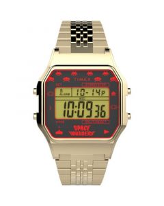 Unisex T80 Space Invaders Gold-Tone Stainless Steel Bracelet Watch 34 mm