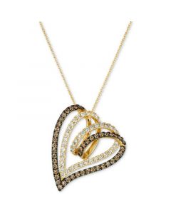 Chocolate Diamond (3/4 ct. t.w.) & Nude Diamond (3/4 ct. t.w.) Double Heart Pendant Necklace in 14k Gold, 18" + 2" extender