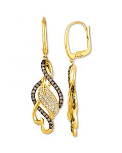 Chocolate Diamond (1/2 ct. t.w.) & Nude Diamond (3/8 ct. t.w.) Open Swirl Drop Earrings in 14k Yellow Gold