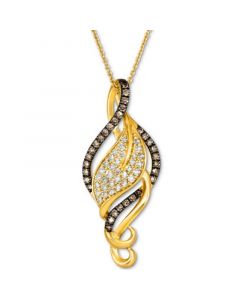 Chocolate Diamond (1/4 ct. t.w.) & Nude Diamond (1/3 ct. t.w.) Open Swirl Pendant Necklace in 14k Yellow Gold, 18" + 2" extender