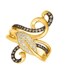 Chocolate Diamond (1/4 ct. t.w.) & Nude Diamond (1/4 ct. t.w.) Open Swirl Statement Ring in 14k Yellow Gold