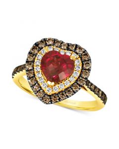 Raspberry Rhodolite (1-5/8 ct. t.w.) & Diamond (5/8 ct. t.w.) Heart Halo Ring in 14k Gold