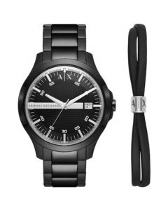 Men's Black-Tone Stainless Steel Bracelet Watch 46mm Gift Set