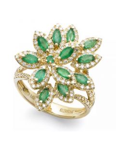 Brasilica by EFFY® Emerald (1-1/16 ct. t.w.) and Diamond (5/8 ct. t.w.) Flower Ring in 14k Gold or 14k White Gold