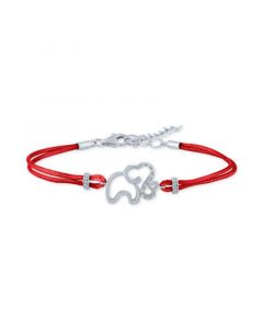 Diamond Accent Elephant Red Cord Bracelet in Sterling Silver