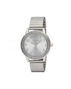 Women's Stone Bezel Stretch Expansion Silver-tone Base Metal Bracelet Watch 33mm