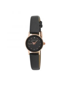 Women's Black Vegan Leather Strap Watch 24mm