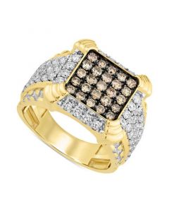 Men's White Diamond (1-1/3 ct. t.w.) & Brown Diamond (7/8 ct. t.w.) Cluster Ring in 10k Gold