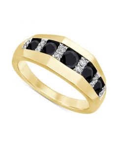 Men's Black Diamond (1-1/20 ct. t.w.) & White Diamond (1/6 ct. t.w.) Angular Ring in 10k Gold