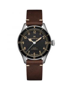 Men's Khaki Aviation Pioneer Automatic Brown Leather Strap Watch 38mm