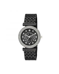 Unisex Constellation Dial Double Crystal Bezel Black Base Metal Bracelet Watch 34mm