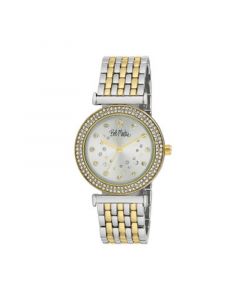 Unisex Constellation Dial Double Crystal Bezel Two Tone Base Metal Bracelet Watch 34mm