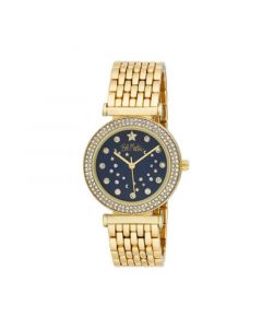 Unisex Constellation Dial Double Crystal Bezel Gold-tone Base Metal Bracelet Watch 34mm