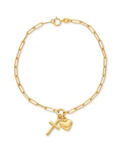 Heart and Cross Charm Bracelet in 10k Gold