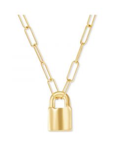 Padlock Paperclip Link Pendant 18" Necklace in 14k Gold-Plated Sterling Silver