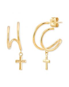 Cross Dangle Illusion Hoop Earrings in 10k Gold