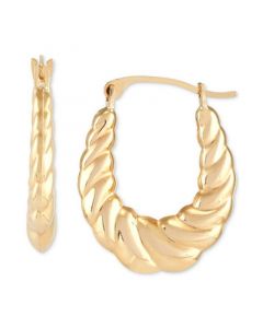 Scalloped Oval Hoop Earrings in 10k Gold