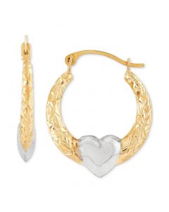 Textured Two-Tone Heart Hoop Earrings in 10k Gold, 7/8"