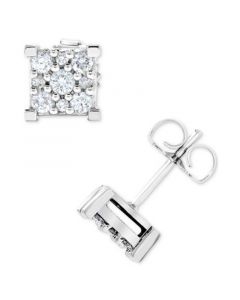 Diamond Square Cluster Stud Earrings (1/2 ct. t.w.) in 14k White Gold