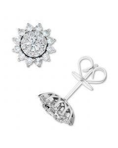 Diamond Flower Cluster Stud Earrings (1 ct. t.w.) in 14k White Gold