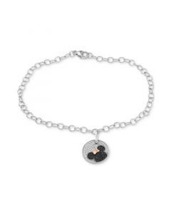 Black Diamond (1/8 ct. t.w.) & White Diamond (1/8 ct. t.w.) Minnie Mouse Charm Bracelet in Sterling Silver & 10k Rose Gold