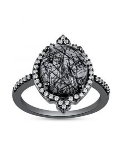 Rutile Quartz (3-3/4 ct. t.w.) & Diamond (1/4 ct. t.w.) Maleficent Villains Ring in Black Rhodium-Plated Sterling Silver