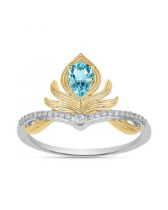 Swiss Blue Topaz (1/6 ct. t.w.) & Diamond (1/10 ct. t.w.) Aladdin Ring in Sterling Silver & 10k Gold