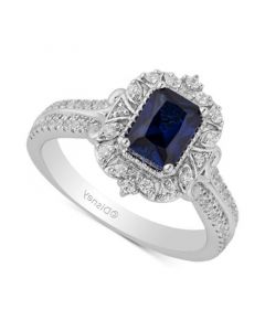 Sapphire (1 ct. t.w.) & Diamond (3/8 ct. t.w.) Halo Cinderella Ring in 14k White Gold