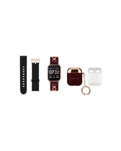 American Exchange Unisex Burgundy Silicone Strap Smartwatch Set