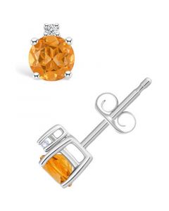 Citrine (1/2 ct. t.w.) and Diamond Accent Stud Earrings in 14K White Gold