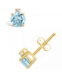 Aquamarine (1/2 ct. t.w.) and Diamond Accent Stud Earrings in 14K Yellow Gold